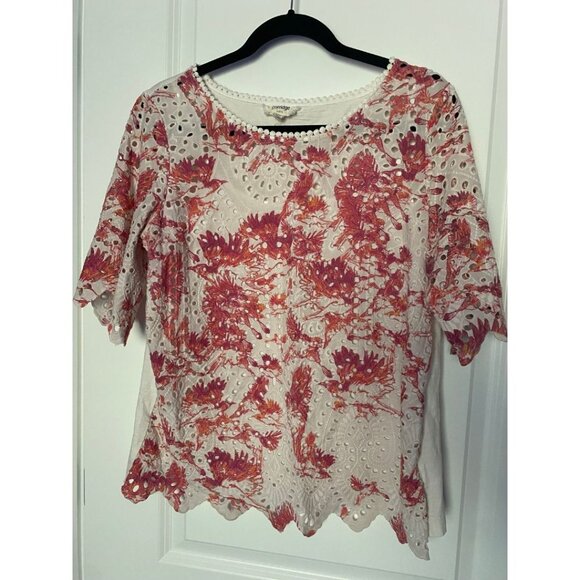 Porridge Anthropologie Arber Eyelet Lace Shirt Sleeve Top Floral Size Medium - Picture 2 of 6